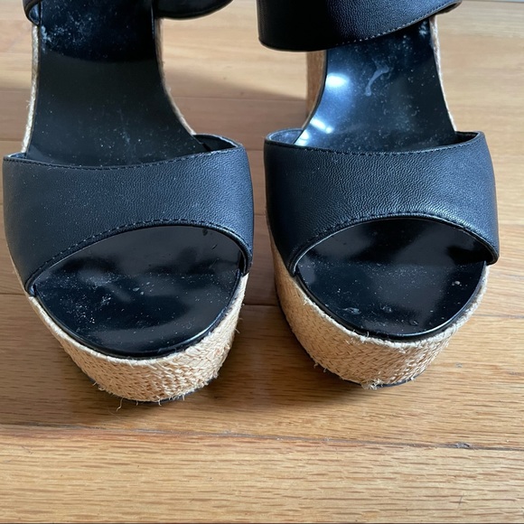 J. Crew Leather Raffia Platform Wedge Sandals 8 Bl - Picture 5 of 6